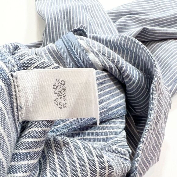 J. Jill Pants Linen Stretch Women L Striped Elastic Waist Button Detail Ankle - Picture 9 of 12